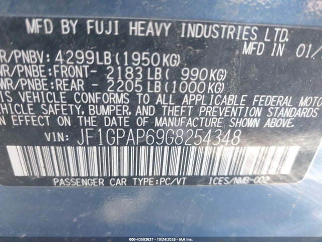 JF1GPAP69G8254348 Subaru Impreza 2.0i Sport Premium