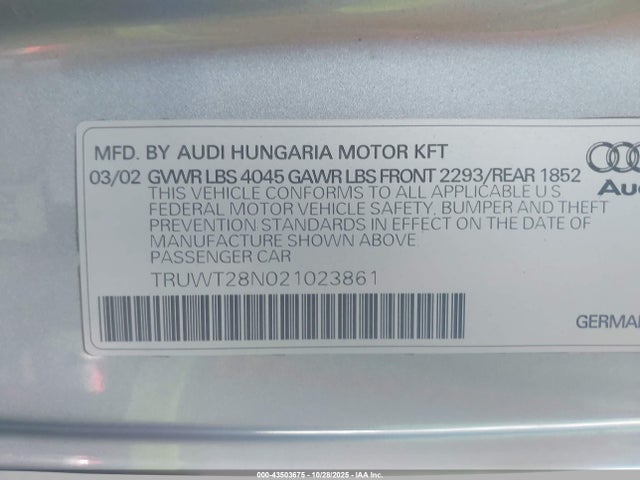 2002 AUDI TT TRUWT28N021023861 Photo 8