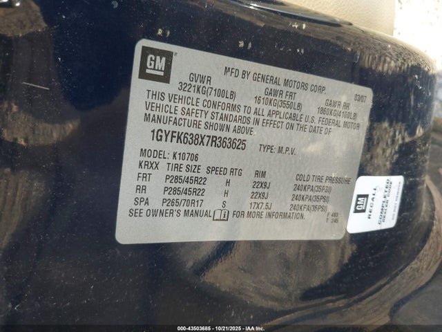 2007 CADILLAC ESCALADE 1GYFK638X7R363625 Photo 8