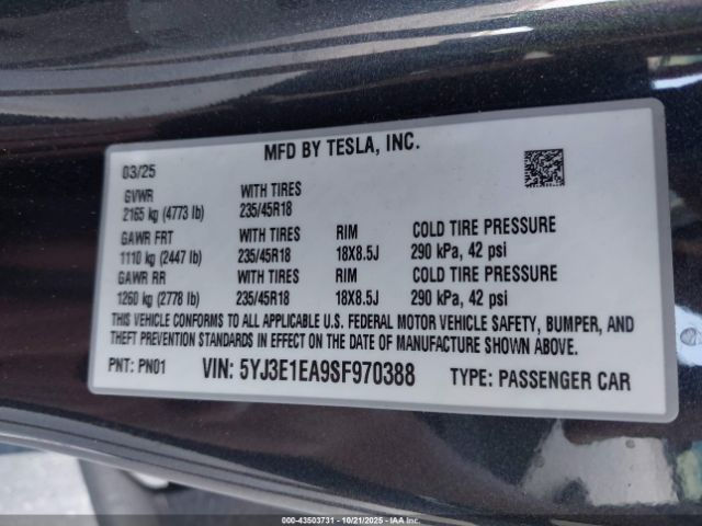 2025 TESLA MODEL 3 5YJ3E1EA9SF970388 Photo 8