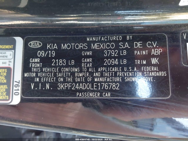 Aukcja sprzedaży 2020 Kia Forte Lxs, vin: 3KPF24AD0LE176782, numer aukcji: 43503748