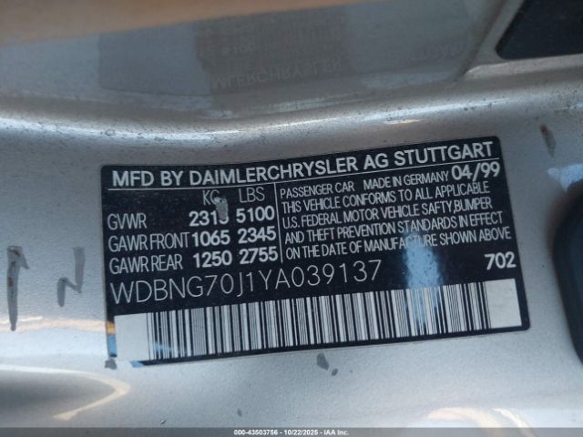 2000 MERCEDES-BENZ S 430 WDBNG70J1YA039137 Photo 8