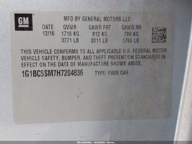 2017 CHEVROLET CRUZE 1G1BC5SM7H7204836 Photo 8