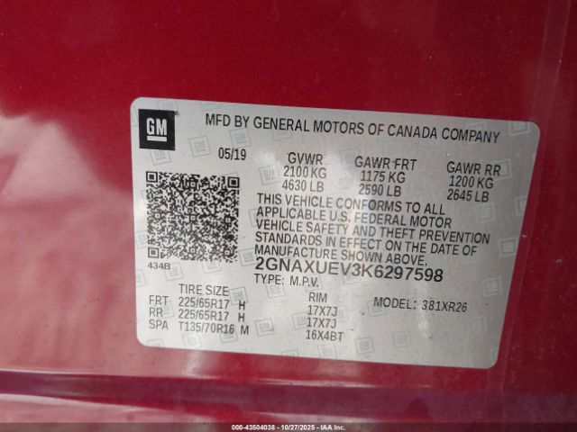 2019 CHEVROLET EQUINOX 2GNAXUEV3K6297598 Photo 8