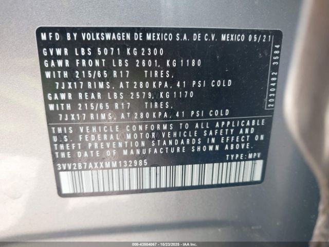 2021 VOLKSWAGEN TIGUAN 3VV2B7AXXMM132985 Photo 8