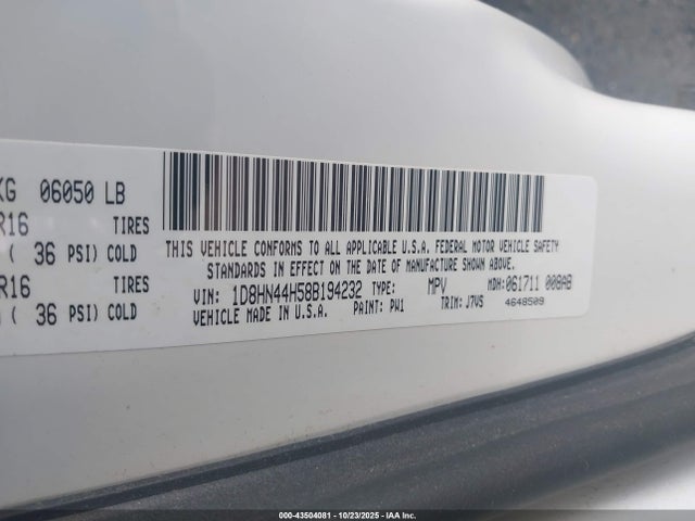 43504081 :رقم المزاد ، 1D8HN44H58B194232 vin ، 2008 Dodge Grand Caravan Se مزاد بيع
