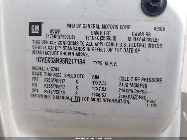 2005 CADILLAC ESCALADE 1GYEK63N95R217134 Photo 8