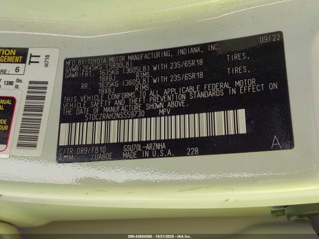 2022 TOYOTA HIGHLANDER 5TDCZRAH2NS559730 Photo 8