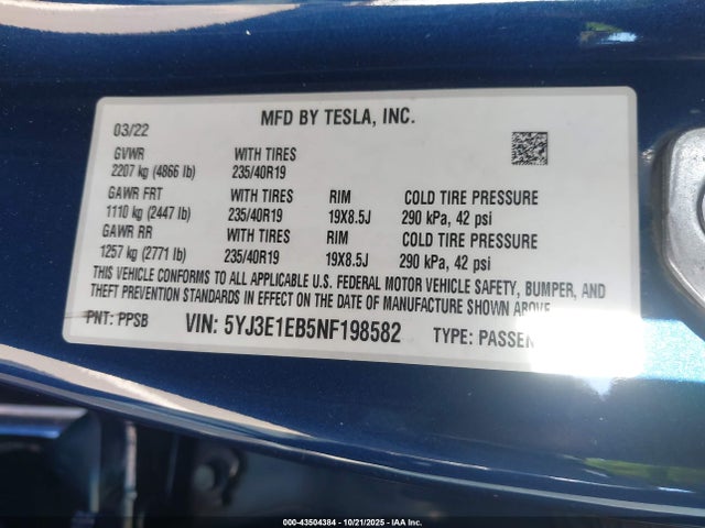 2022 TESLA MODEL 3 5YJ3E1EB5NF198582 Photo 8