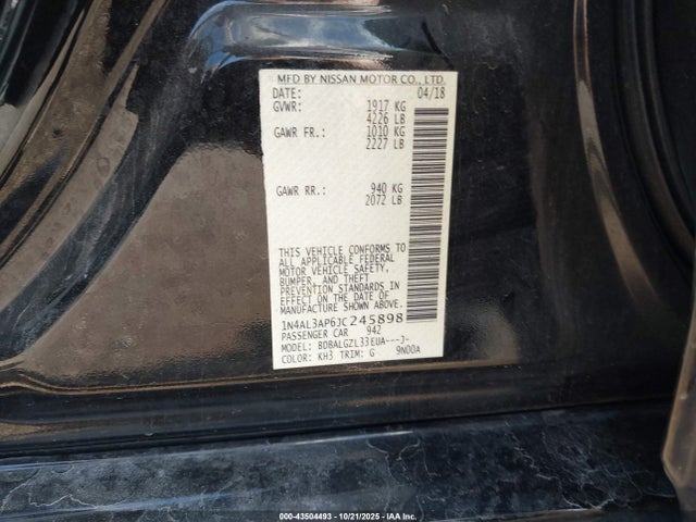 Продажа на аукционе авто 2018 Nissan Altima 2.5 S, vin: 1N4AL3AP6JC245898, номер лота: 43504493