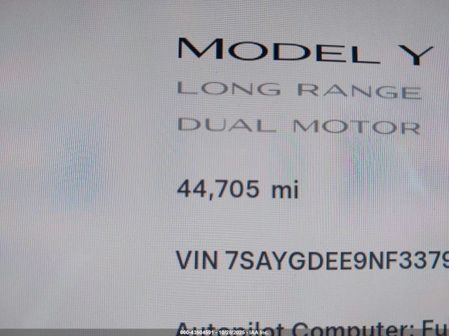 Aukcja sprzedaży 2022 Tesla Model Y Long Range Dual Motor All-wheel Drive, vin: 7SAYGDEE9NF337966, numer aukcji: 43504591