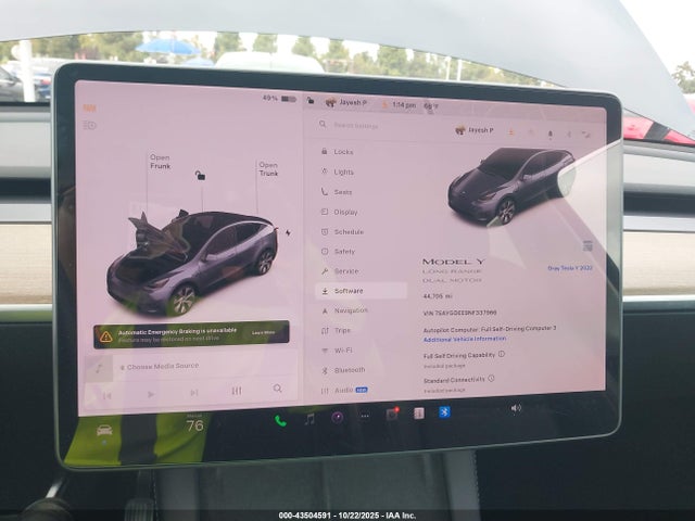 Aukcja sprzedaży 2022 Tesla Model Y Long Range Dual Motor All-wheel Drive, vin: 7SAYGDEE9NF337966, numer aukcji: 43504591