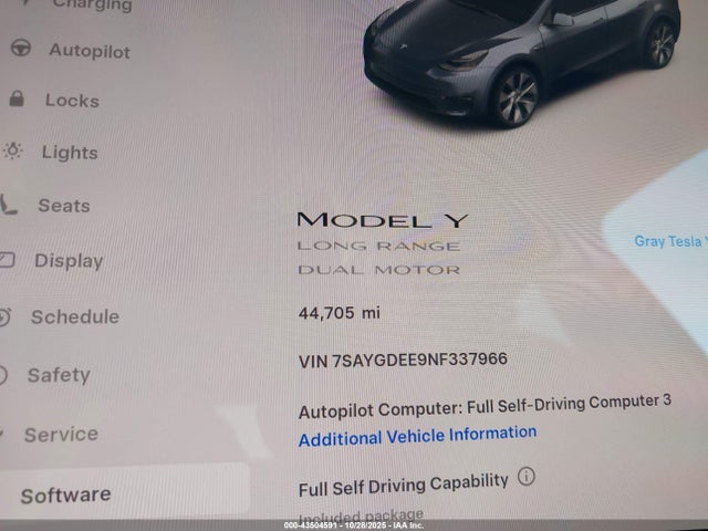 Aukcja sprzedaży 2022 Tesla Model Y Long Range Dual Motor All-wheel Drive, vin: 7SAYGDEE9NF337966, numer aukcji: 43504591