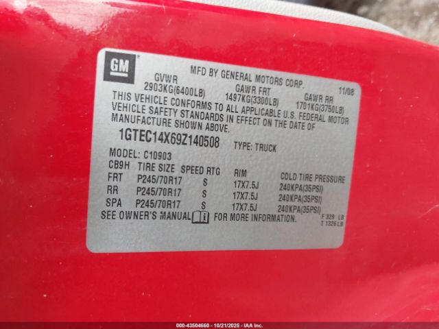 2009 GMC SIERRA 1500 1GTEC14X69Z140508 Photo 8