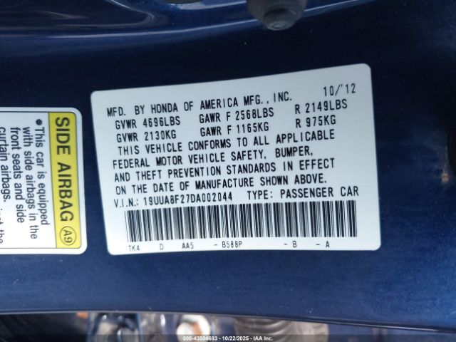 2013 ACURA TL 19UUA8F27DA002044 Photo 8