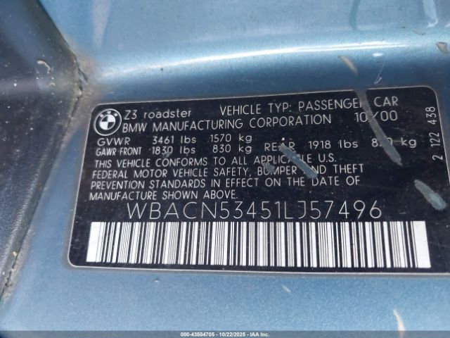 2001 BMW Z3 WBACN53451LJ57496 Photo 8