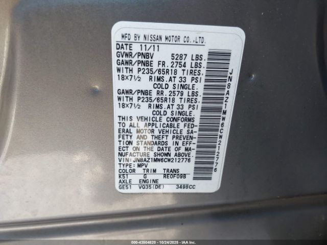 2012 NISSAN MURANO JN8AZ1MW6CW212776 Photo 8