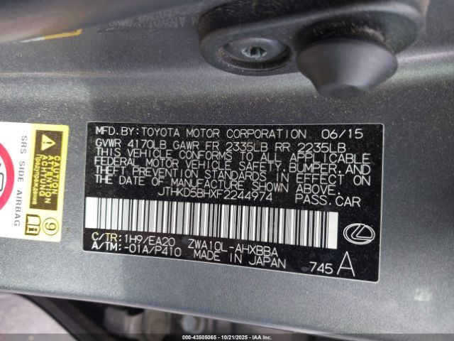 2015 LEXUS CT 200H JTHKD5BHXF2244974 Photo 8