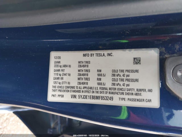 2021 TESLA MODEL 3 5YJ3E1EB8MF853249 Photo 8