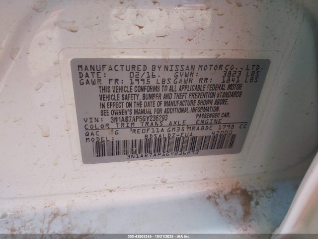 Nissan SENTRA SV 2016 3N1AB7AP5GY236293 Image 9