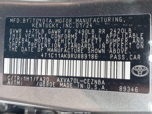 4T1C11AK9RU889186 Toyota CAMRY LE