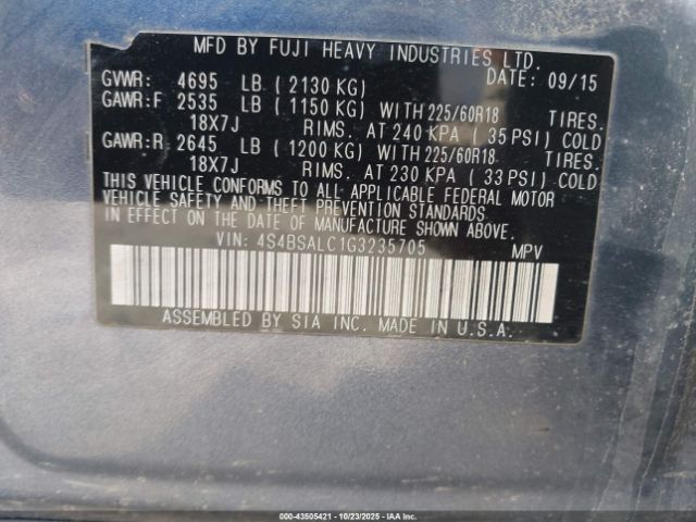 2016 SUBARU OUTBACK 4S4BSALC1G3235705 Photo 8