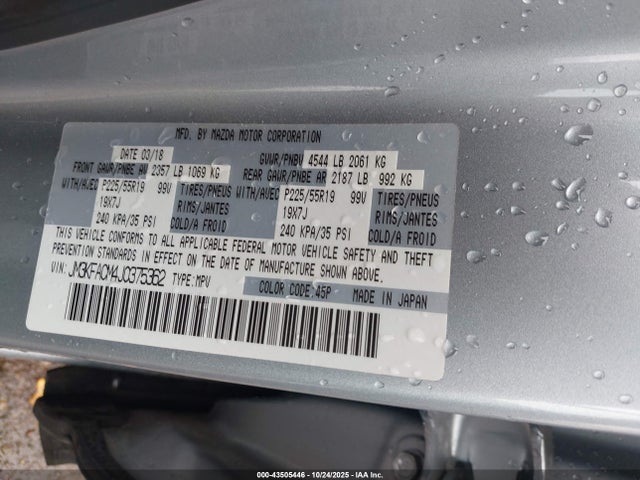 43505446 :رقم المزاد ، JM3KFACM4J0375362 vin ، 2018 Mazda Cx-5 Touring مزاد بيع