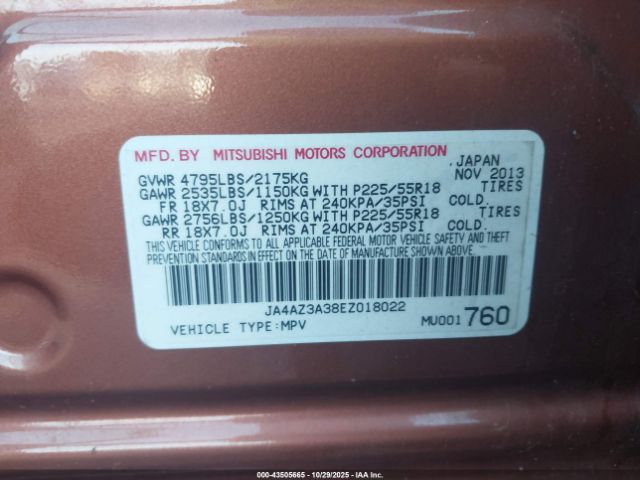 2014 MITSUBISHI OUTLANDER JA4AZ3A38EZ018022 Photo 8
