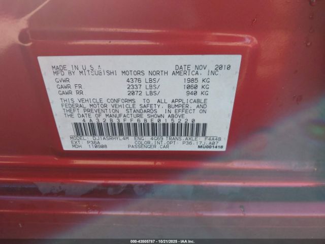 2011 MITSUBISHI GALANT 4A32B3FF6BE015220 Photo 8