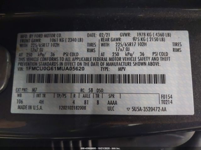 2021 FORD ESCAPE 1FMCU0G61MUA05620 Photo 8