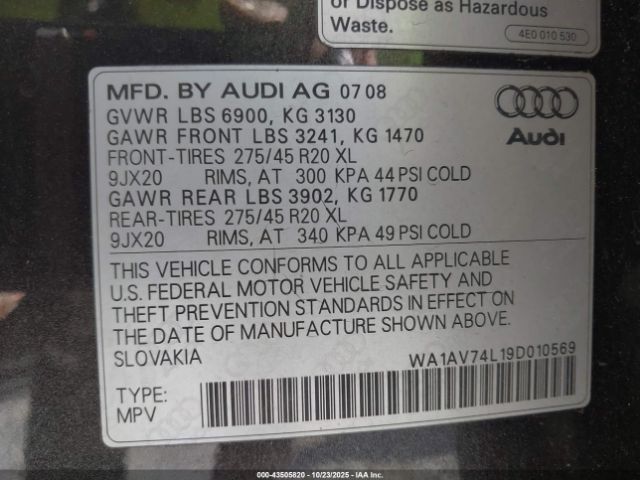 2009 AUDI Q7 WA1AV74L19D010569 Photo 8