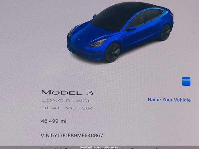 2021 Tesla Model 3 Long Range Dual Motor All-wheel Drive მანქანა იყიდება აუქციონზე, vin: 5YJ3E1EB9MF848867, აუქციონის ნომერი: 43505825