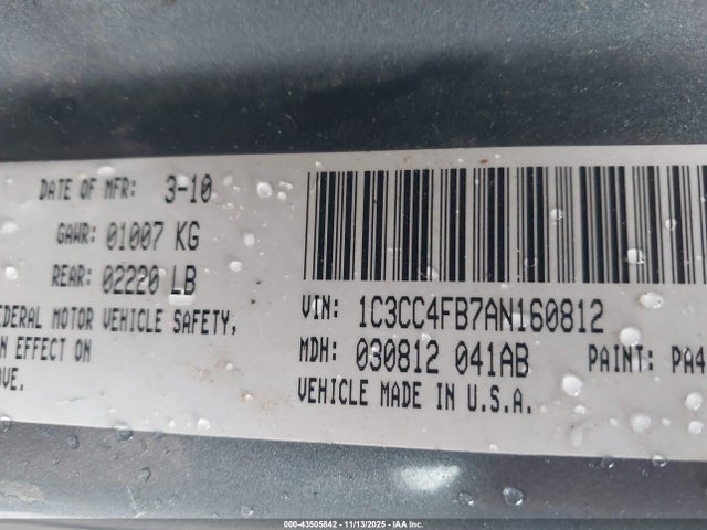 43505842 :رقم المزاد ، 1C3CC4FB7AN160812 vin ، 2010 Chrysler Sebring Touring مزاد بيع