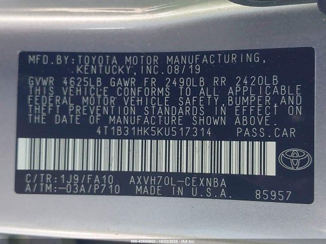 2019 TOYOTA CAMRY HYBRID 4T1B31HK5KU517314 Photo 8
