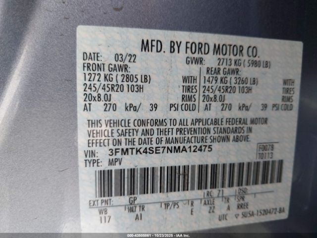 2022 FORD MUSTANG MACH-E 3FMTK4SE7NMA12475 Photo 8