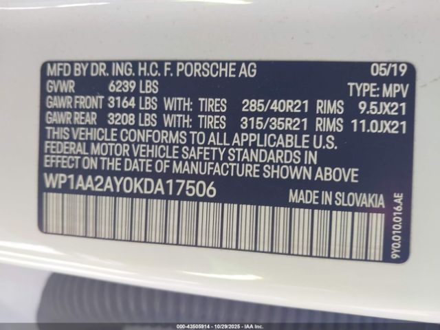 2019 PORSCHE CAYENNE WP1AA2AY0KDA17506 Photo 8