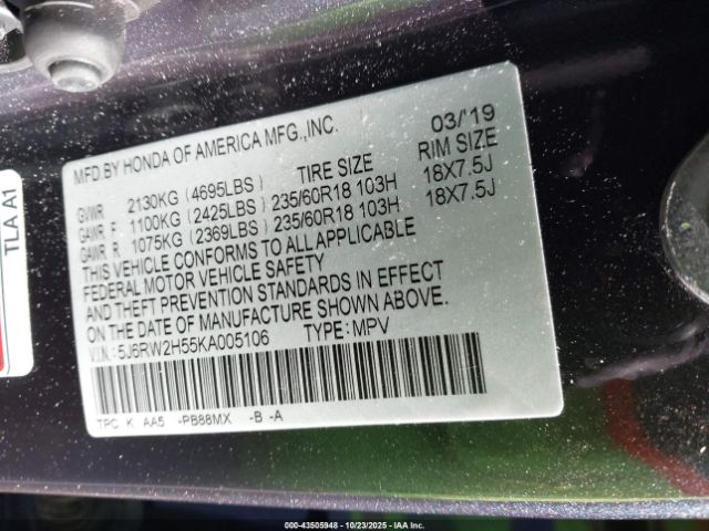 2019 HONDA CR-V 5J6RW2H55KA005106 Photo 8