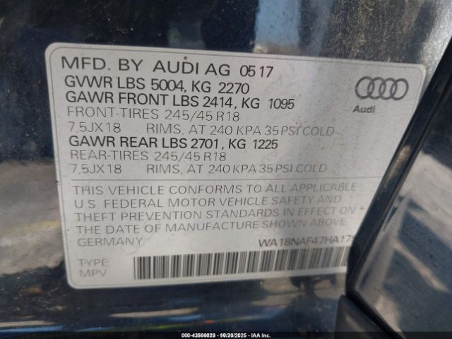 2017 AUDI A4 ALLROAD WA18NAF47HA179108 Photo 8