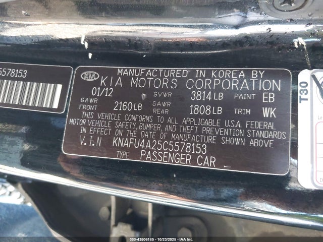 2012 Kia Forte Ex მანქანა იყიდება აუქციონზე, vin: KNAFU4A25C5578153, აუქციონის ნომერი: 43506185