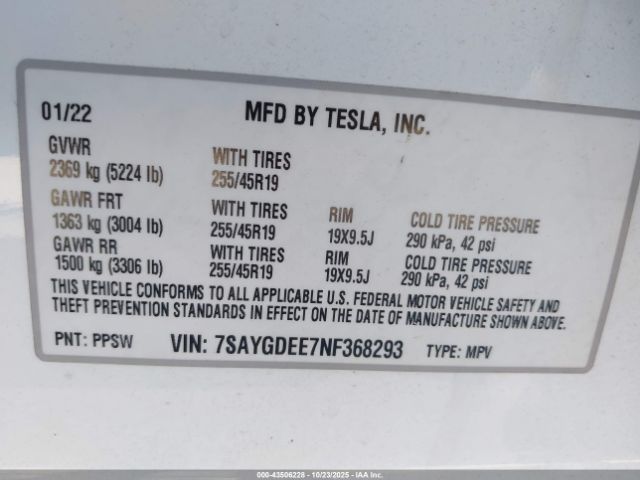 2022 TESLA MODEL Y 7SAYGDEE7NF368293 Photo 8