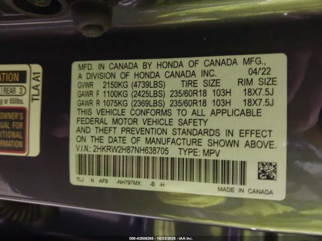 2022 HONDA CR-V 2HKRW2H87NH638705 Photo 8