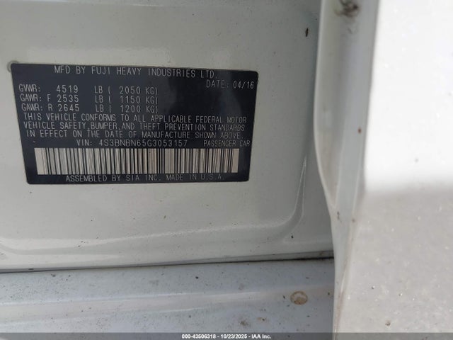 43506318 :رقم المزاد ، 4S3BNBN65G3053157 vin ، 2016 Subaru Legacy 2.5i Limited مزاد بيع