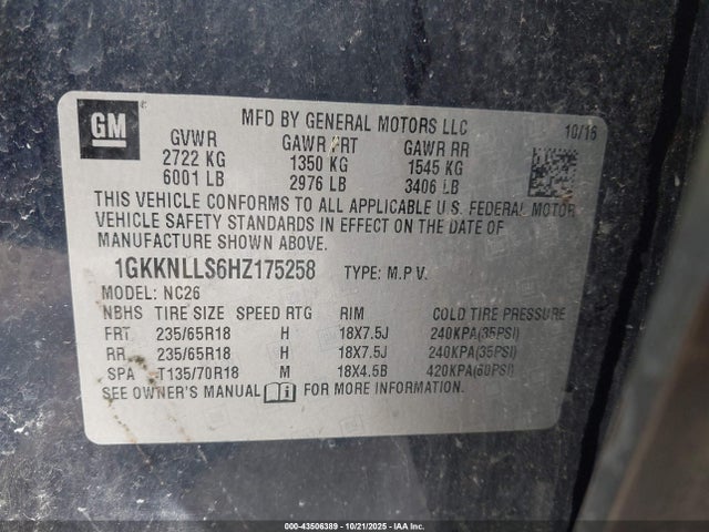 Продажа на аукционе авто 2017 Gmc Acadia Sle-2, vin: 1GKKNLLS6HZ175258, номер лота: 43506389