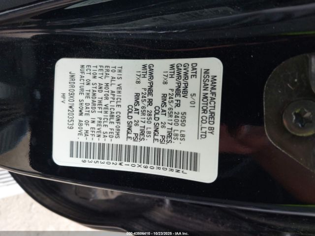 2001 INFINITI QX4 JNRDR09X01W203539 Photo 8