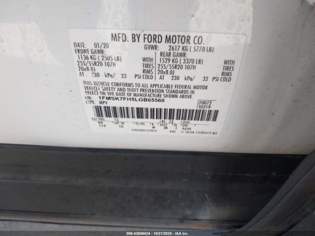 2020 FORD EXPLORER 1FMSK7FH5LGB65560 Photo 8