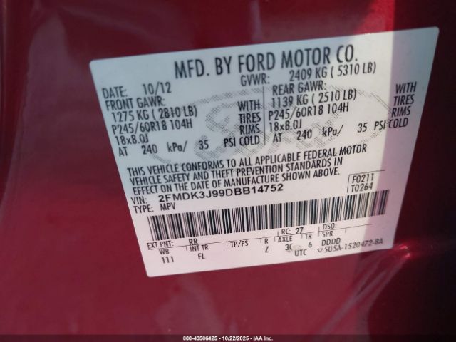 2013 FORD EDGE 2FMDK3J99DBB14752 Photo 8