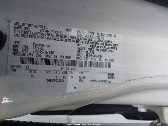 2015 FORD FOCUS 1FADP3F24FL381873 Photo 8