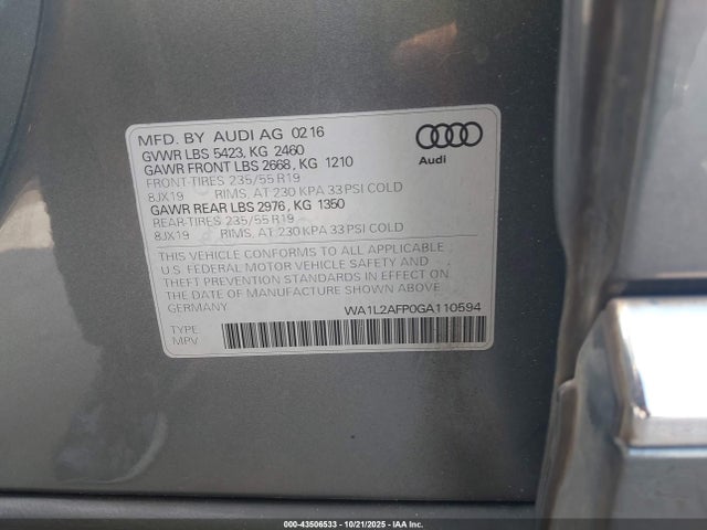 2016 AUDI Q5 WA1L2AFP0GA110594 Photo 8