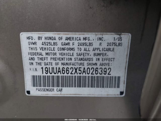 2005 ACURA TL 19UUA662X5A026392 Photo 8