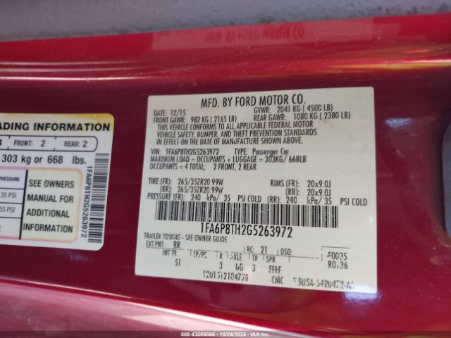 2016 FORD MUSTANG 1FA6P8TH2G5263972 Photo 8